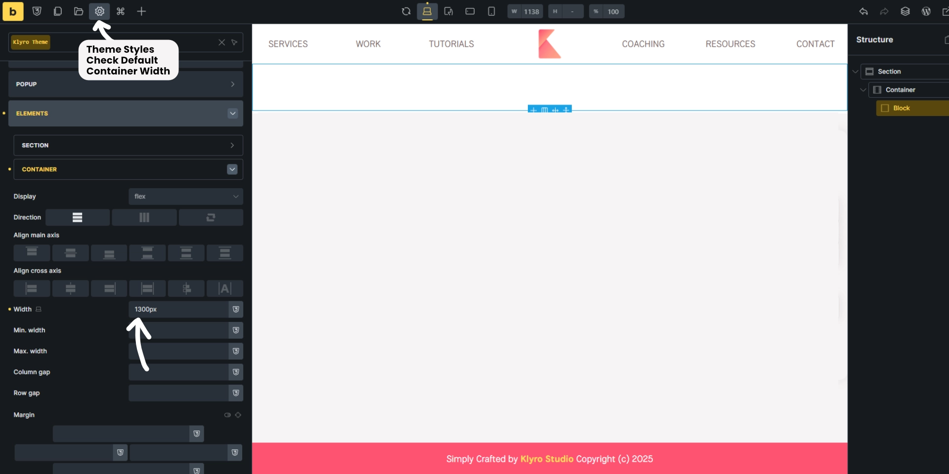 Bricks Builder Container Width Theme Styles