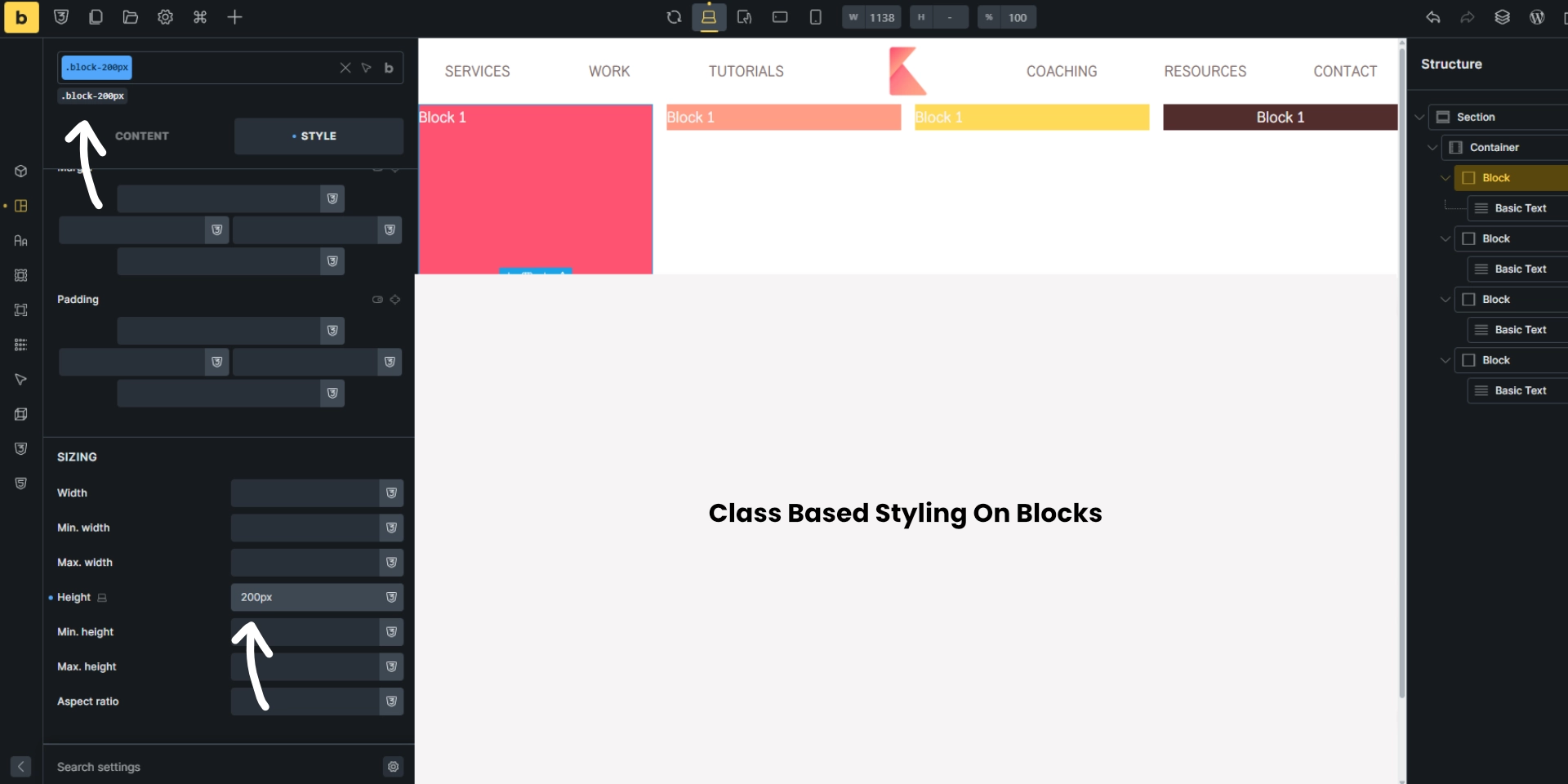 Class Based Styling of Blocks Bricks Builder