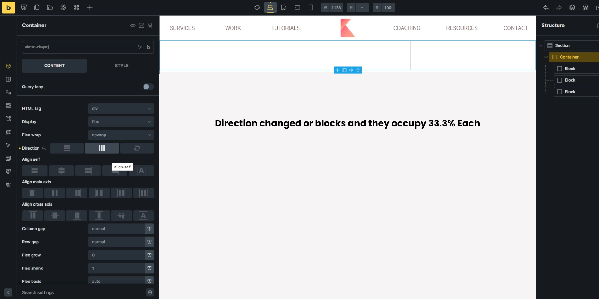 Horizontal Block ELement Bricks Builder